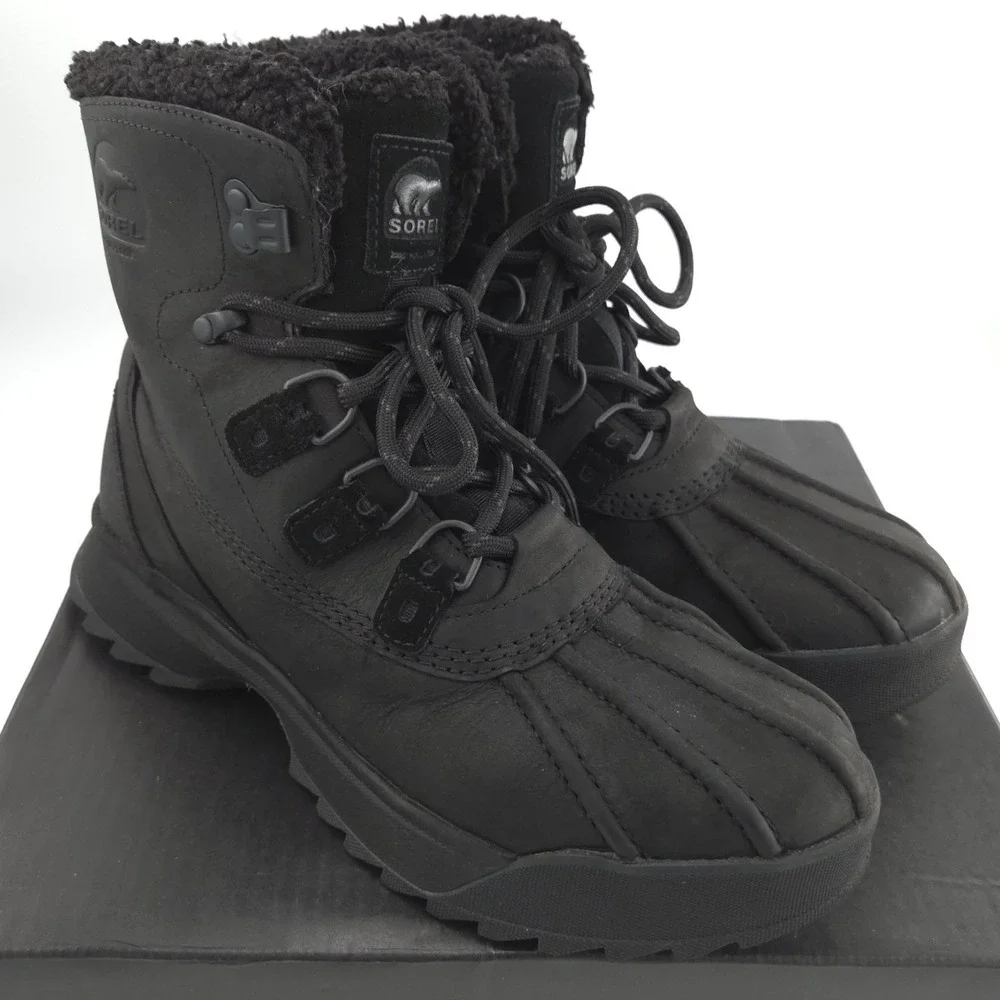 Sorel Scout 87 Lux WP Boots Men 9 Black Waterproof Insulated Winter Duck Leather